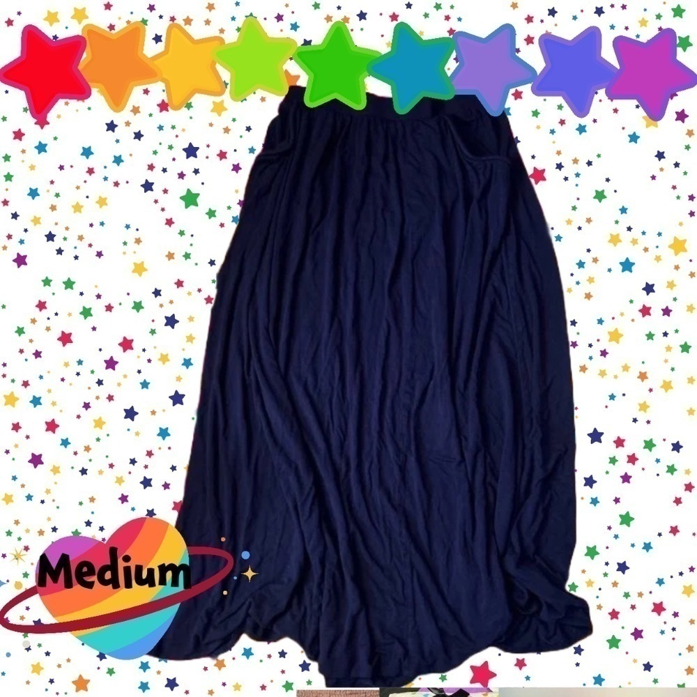 Med. StretchyColdwater Creek Vintage Blue Gathered Full Length Skirt w/ Pockets